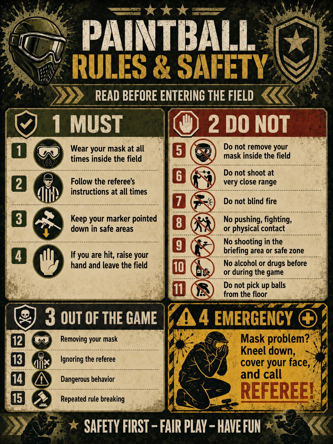 Paintball Da Nang rules and safety poster
