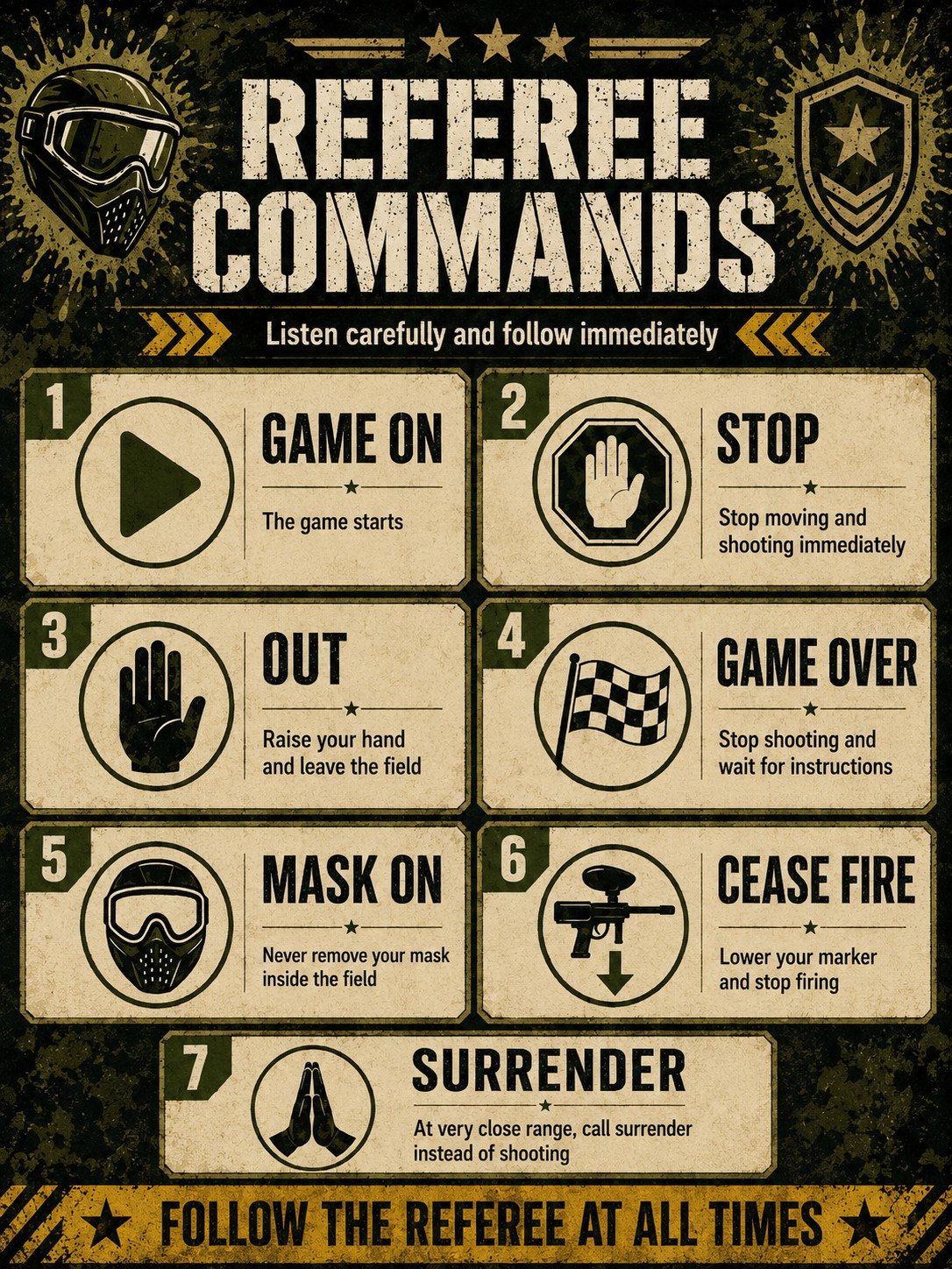 Paintball Da Nang referee commands poster